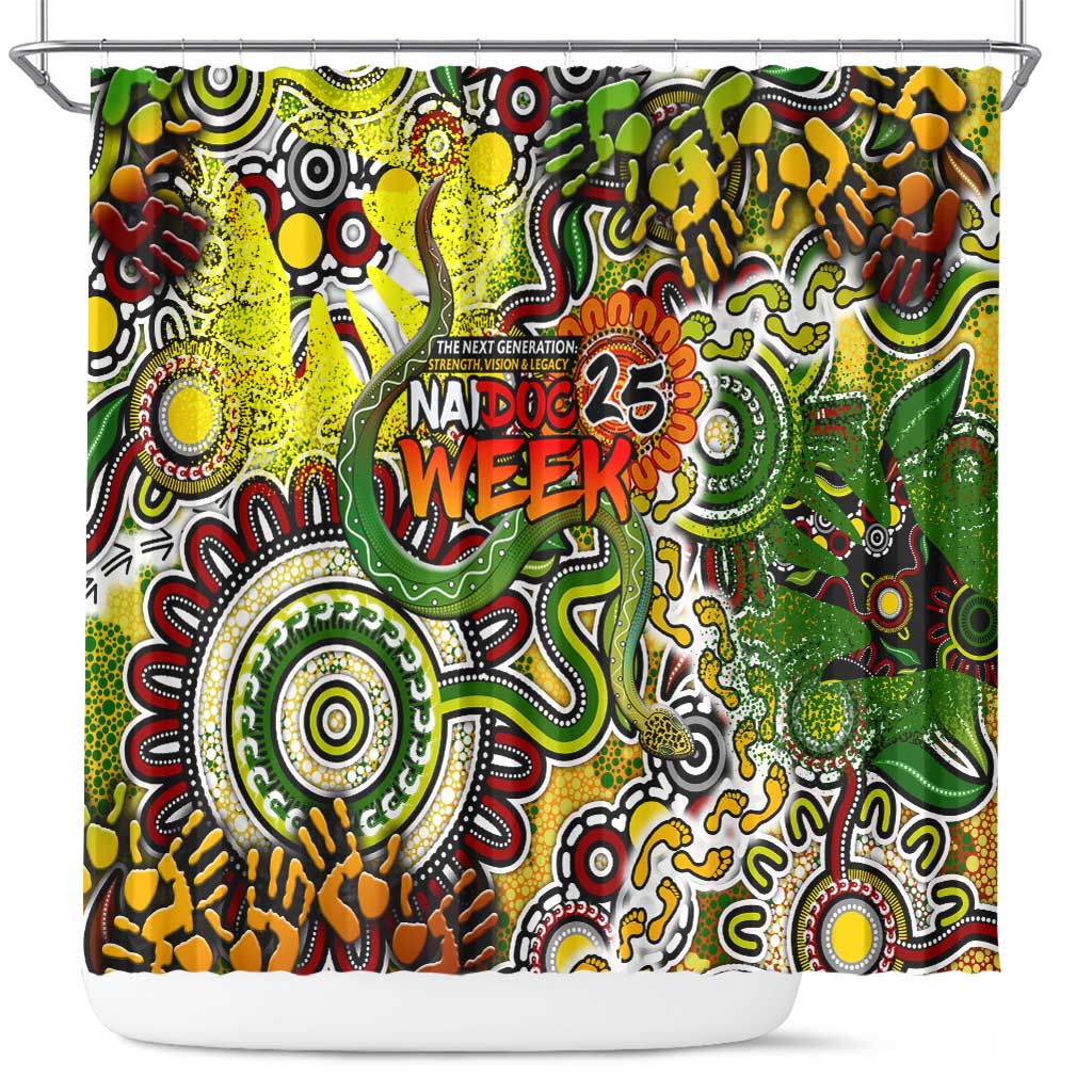 Indigenous Naidoc Week 2025 Shower Curtain Aboriginal Snake Handprints Footprints