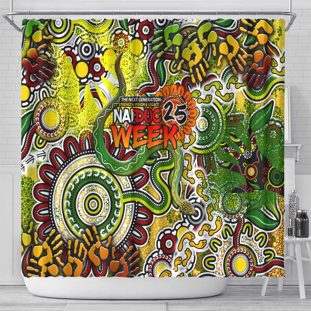 Indigenous Naidoc Week 2025 Shower Curtain Aboriginal Snake Handprints Footprints