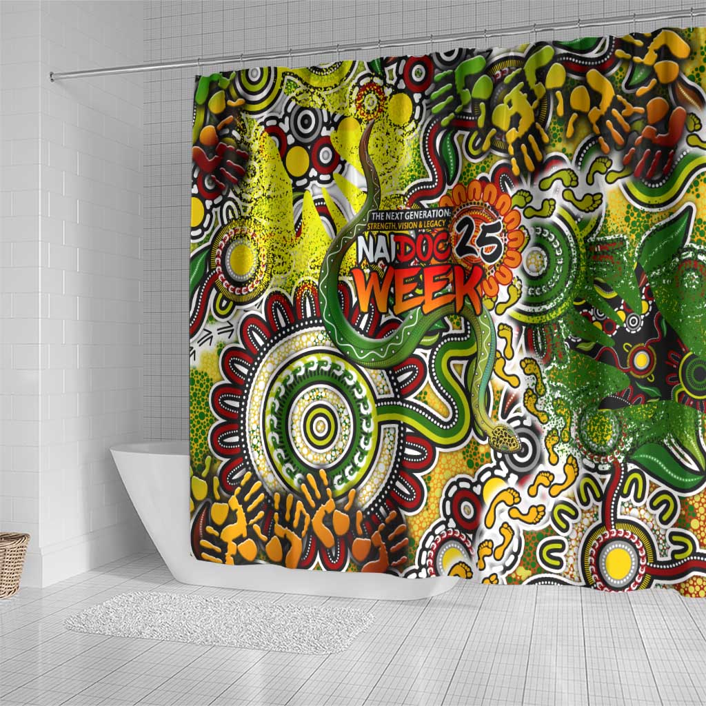 Indigenous Naidoc Week 2025 Shower Curtain Aboriginal Snake Handprints Footprints