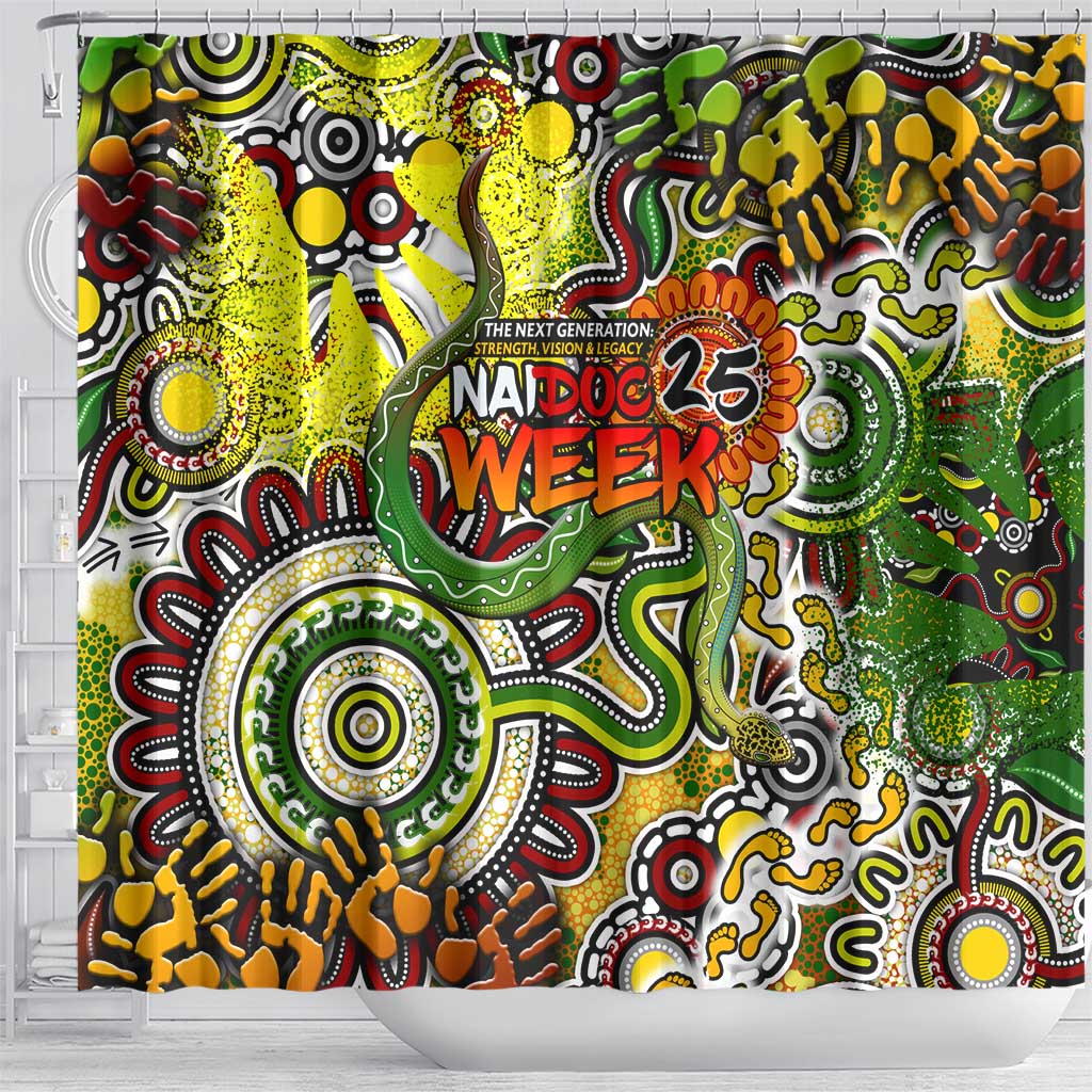 Indigenous Naidoc Week 2025 Shower Curtain Aboriginal Snake Handprints Footprints