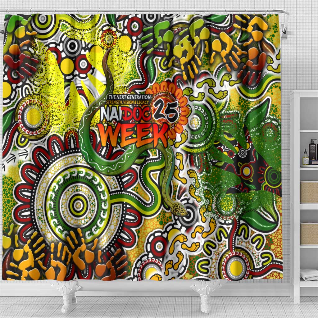 Indigenous Naidoc Week 2025 Shower Curtain Aboriginal Snake Handprints Footprints