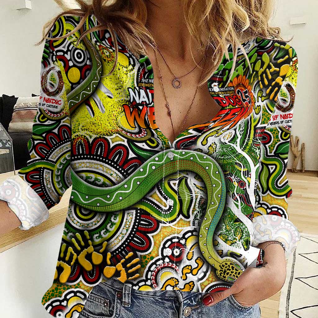 Personalised Indigenous Naidoc Week 2025 Women Casual Shirt Aboriginal Snake Handprints Footprints