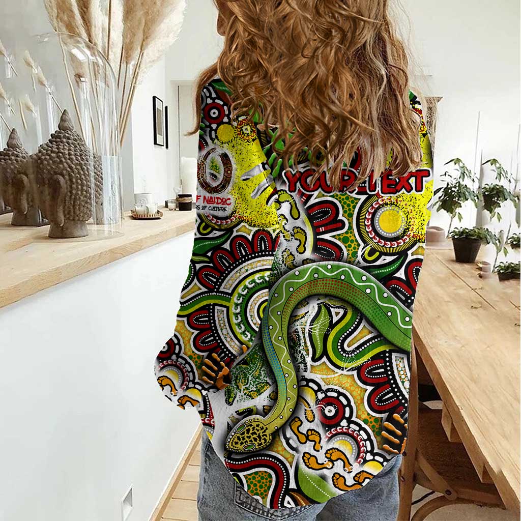 Personalised Indigenous Naidoc Week 2025 Women Casual Shirt Aboriginal Snake Handprints Footprints
