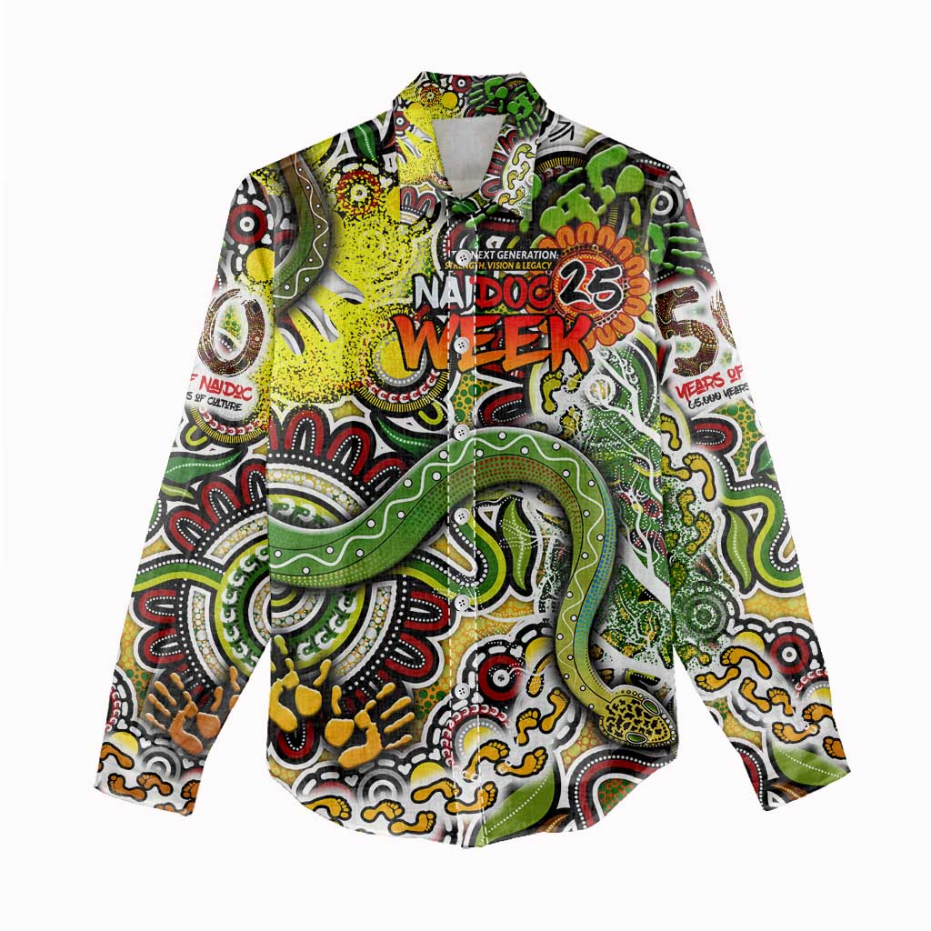 Personalised Indigenous Naidoc Week 2025 Women Casual Shirt Aboriginal Snake Handprints Footprints