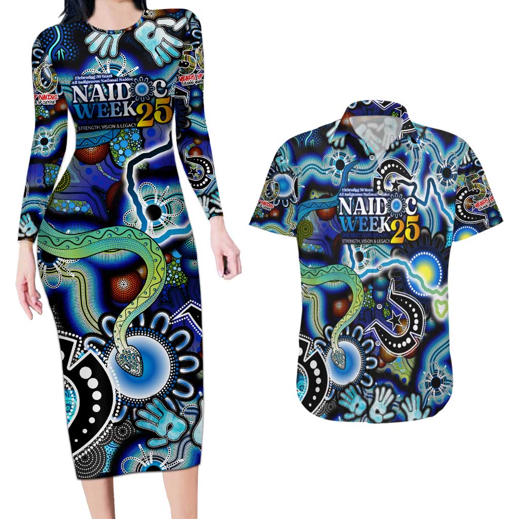 Personalised Carved in Culture Naidoc Week 2025 Couples Matching Long Sleeve Bodycon Dress and Hawaiian Shirt Aboriginal Indigenous Art