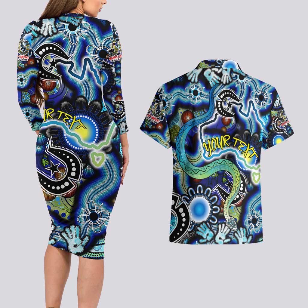 Personalised Carved in Culture Naidoc Week 2025 Couples Matching Long Sleeve Bodycon Dress and Hawaiian Shirt Aboriginal Indigenous Art