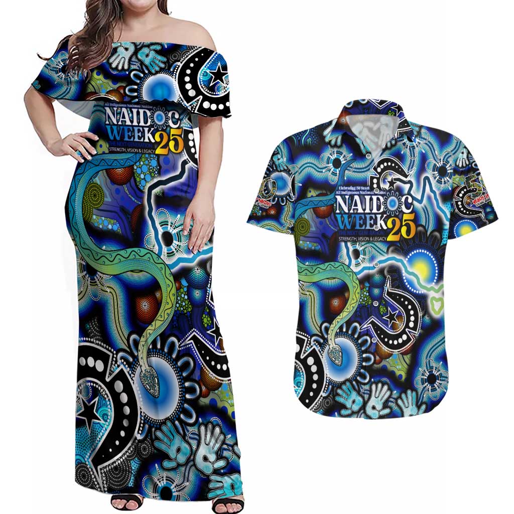Personalised Carved in Culture Naidoc Week 2025 Couples Matching Off Shoulder Maxi Dress and Hawaiian Shirt Aboriginal Indigenous Art