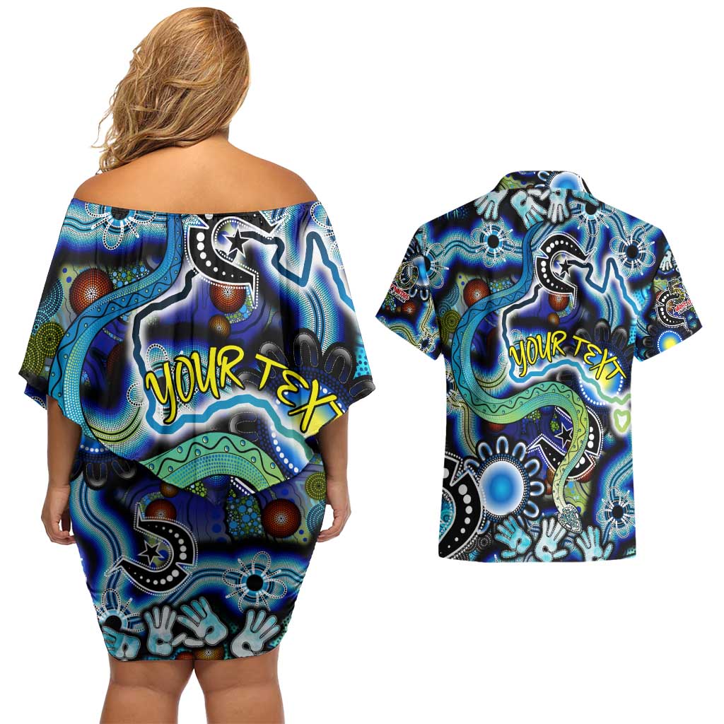 Personalised Carved in Culture Naidoc Week 2025 Couples Matching Off Shoulder Short Dress and Hawaiian Shirt Aboriginal Indigenous Art