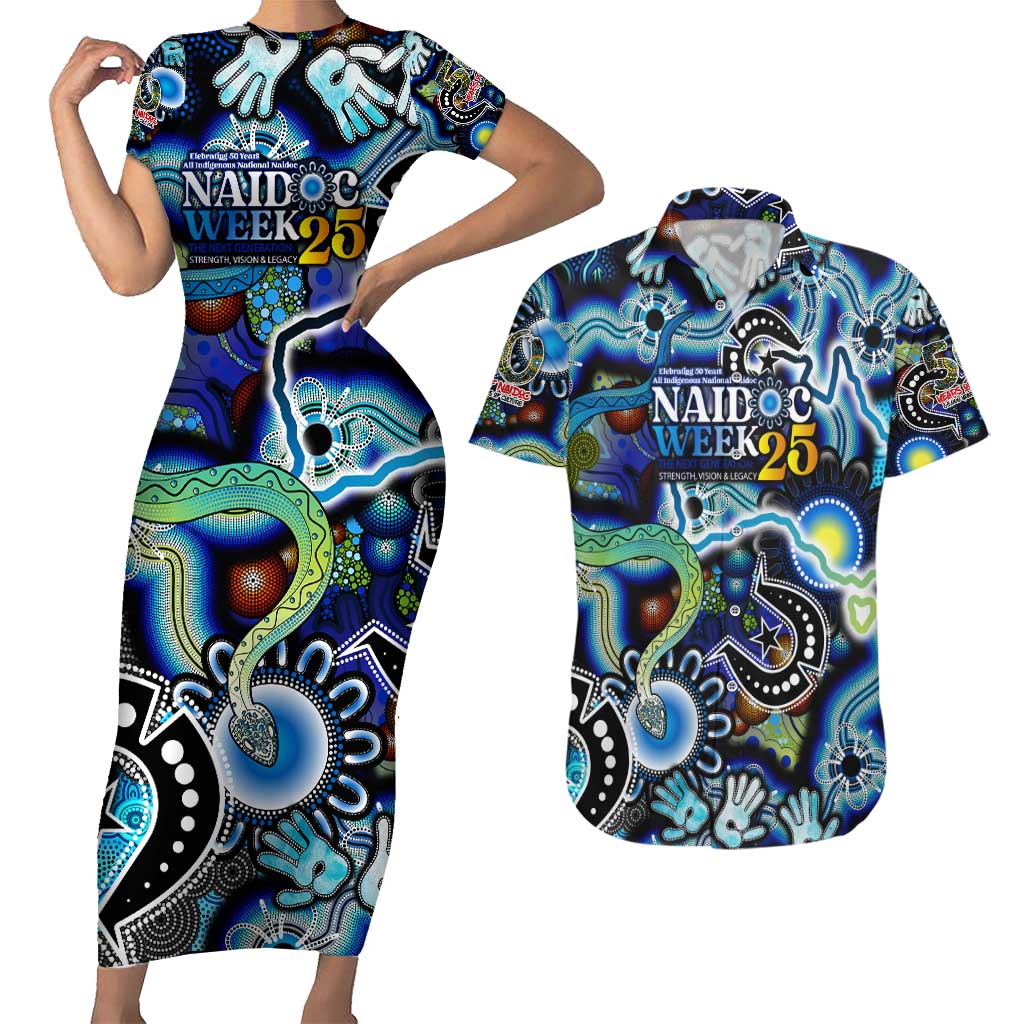 Personalised Carved in Culture Naidoc Week 2025 Couples Matching Short Sleeve Bodycon Dress and Hawaiian Shirt Aboriginal Indigenous Art