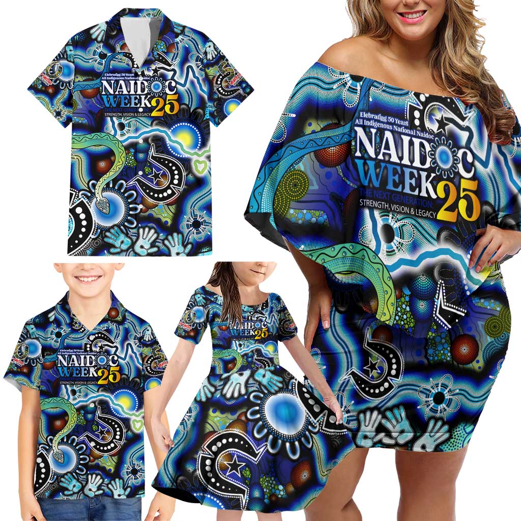 Personalised Carved in Culture Naidoc Week 2025 Family Matching Off Shoulder Short Dress and Hawaiian Shirt Aboriginal Indigenous Art