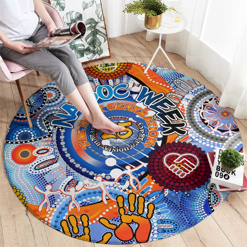 50 Years Of All-Indigenous National NAIDOC 2025 Round Carpet Indigenous Dot Painting, Strength Vision Legacy