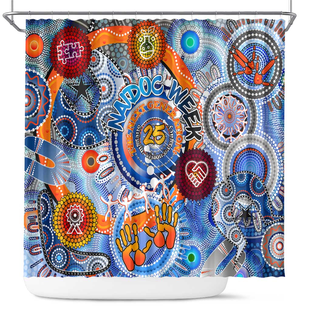 50 Years Of All-Indigenous National NAIDOC 2025 Shower Curtain Indigenous Dot Painting, Strength Vision Legacy