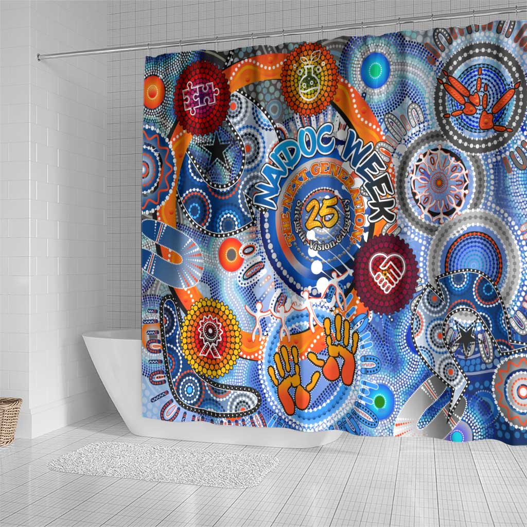 50 Years Of All-Indigenous National NAIDOC 2025 Shower Curtain Indigenous Dot Painting, Strength Vision Legacy