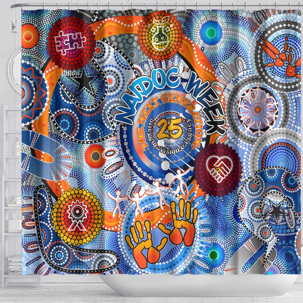 50 Years Of All-Indigenous National NAIDOC 2025 Shower Curtain Indigenous Dot Painting, Strength Vision Legacy