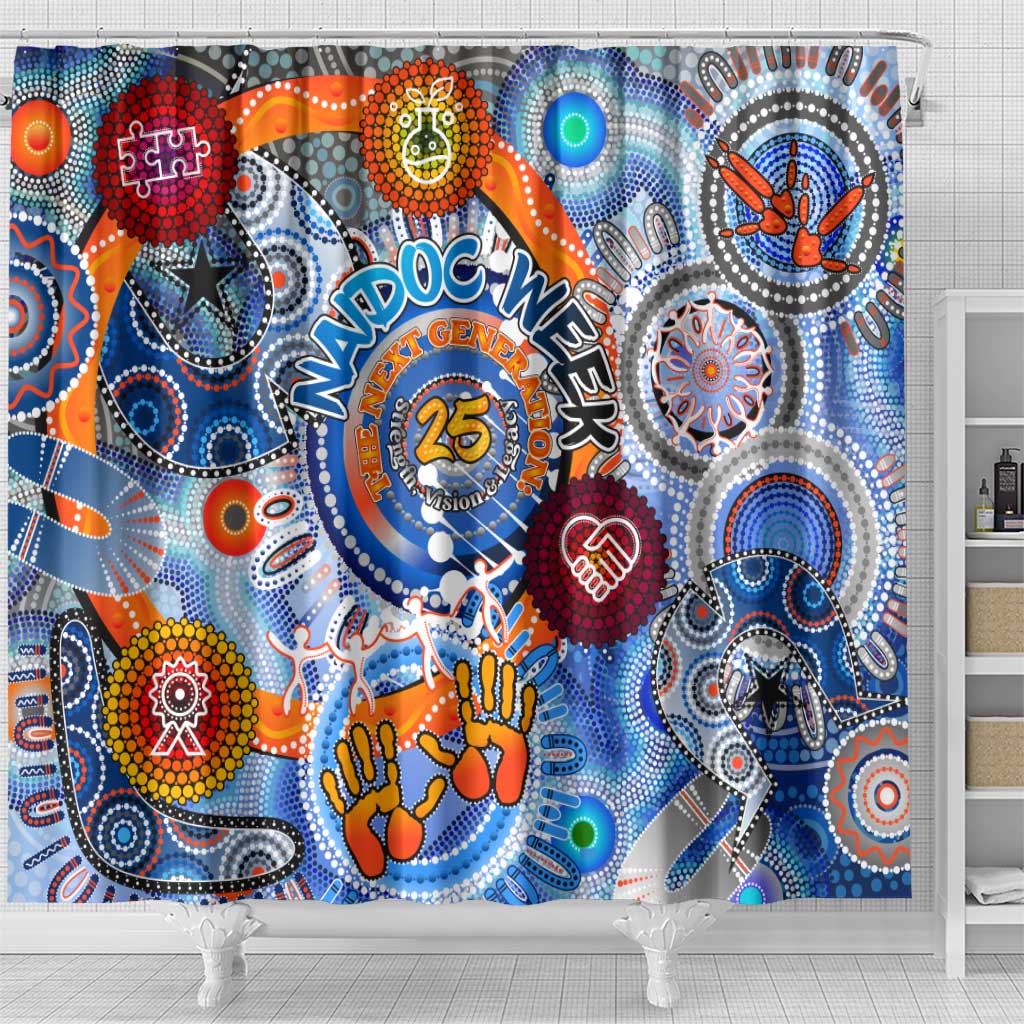 50 Years Of All-Indigenous National NAIDOC 2025 Shower Curtain Indigenous Dot Painting, Strength Vision Legacy