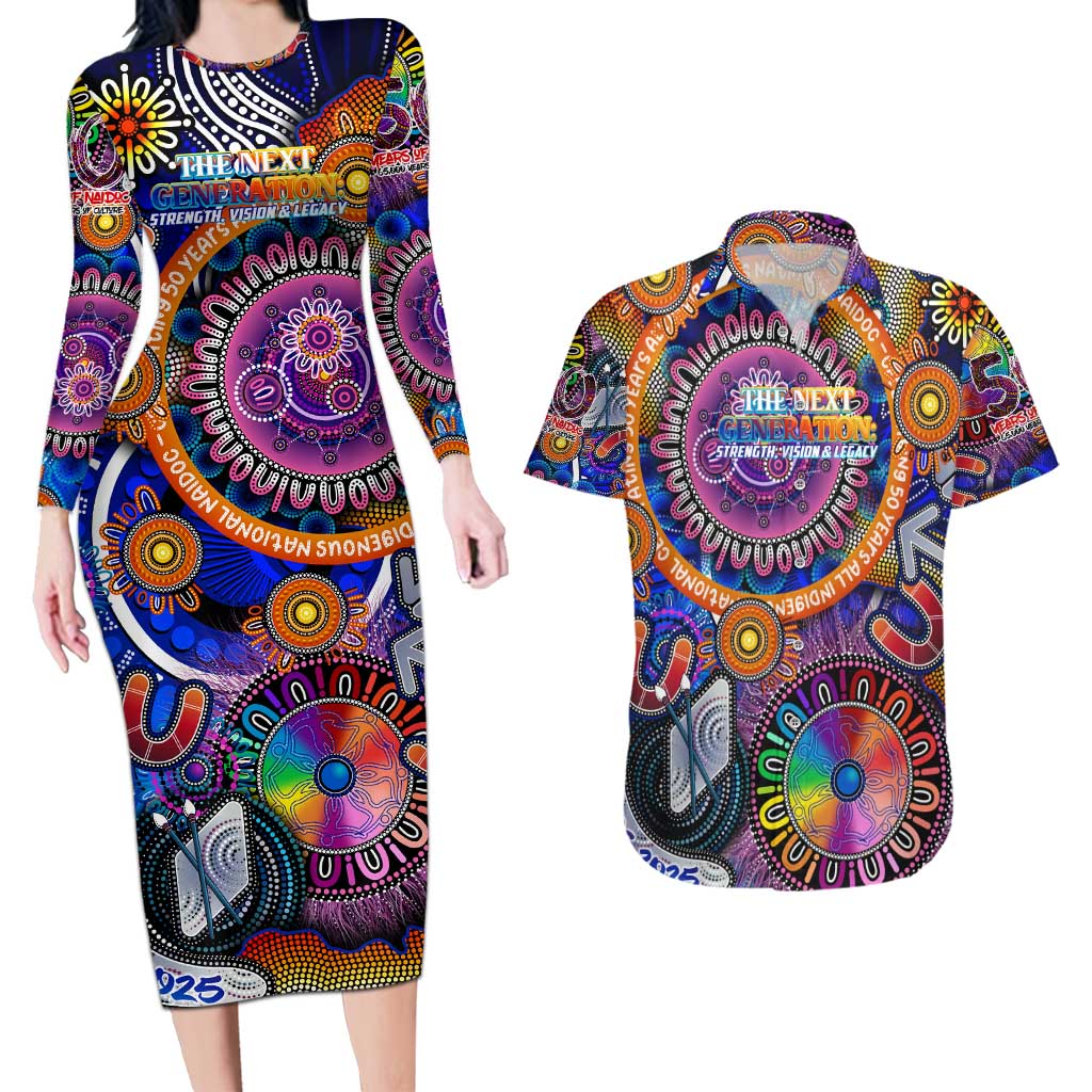 Personalised NAIDOC 2025 The Next Generation Couples Matching Long Sleeve Bodycon Dress and Hawaiian Shirt Celebrating 50 Years Naidoc Aboriginal Colorful