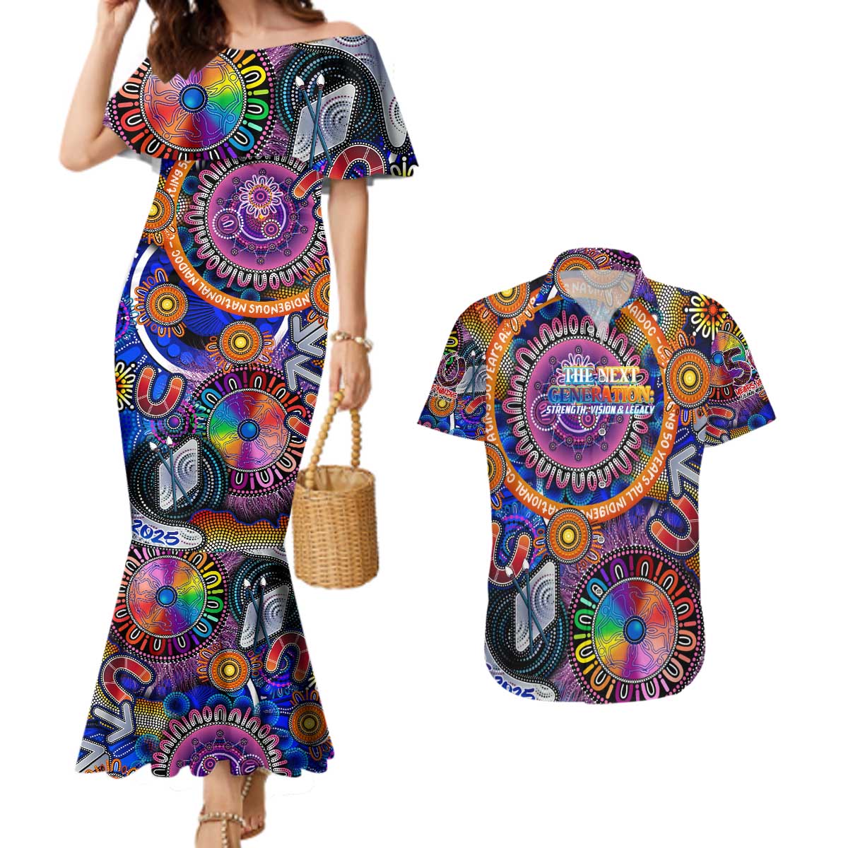 Personalised NAIDOC 2025 The Next Generation Couples Matching Mermaid Dress and Hawaiian Shirt Celebrating 50 Years Naidoc Aboriginal Colorful