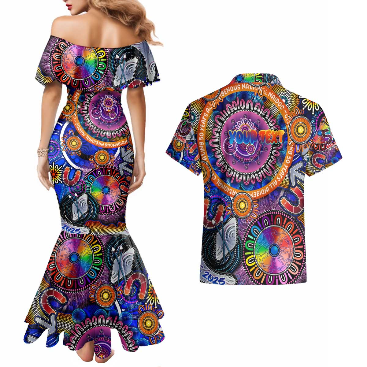 Personalised NAIDOC 2025 The Next Generation Couples Matching Mermaid Dress and Hawaiian Shirt Celebrating 50 Years Naidoc Aboriginal Colorful
