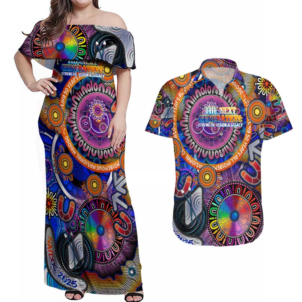 Personalised NAIDOC 2025 The Next Generation Couples Matching Off Shoulder Maxi Dress and Hawaiian Shirt Celebrating 50 Years Naidoc Aboriginal Colorful