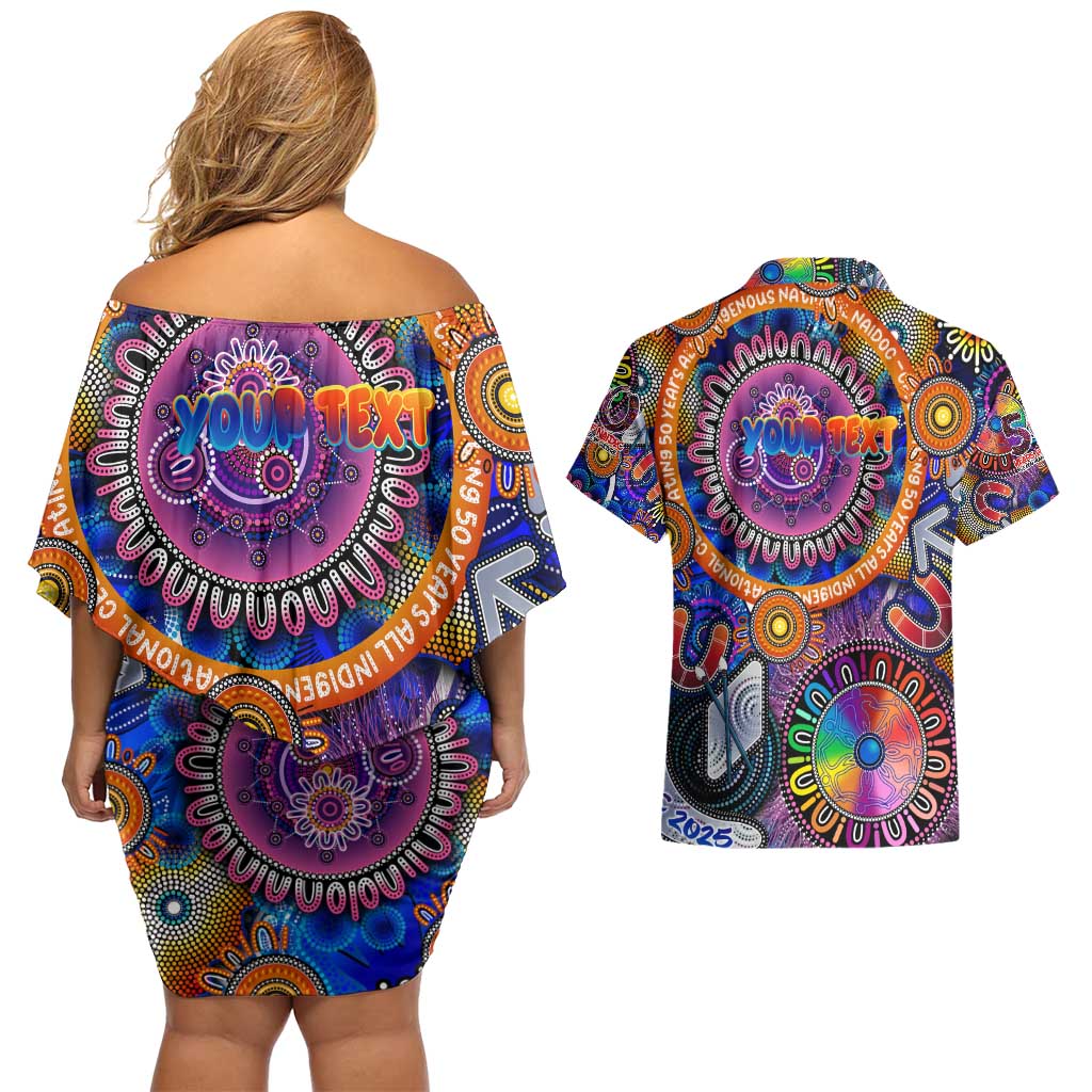 Personalised NAIDOC 2025 The Next Generation Couples Matching Off Shoulder Short Dress and Hawaiian Shirt Celebrating 50 Years Naidoc Aboriginal Colorful