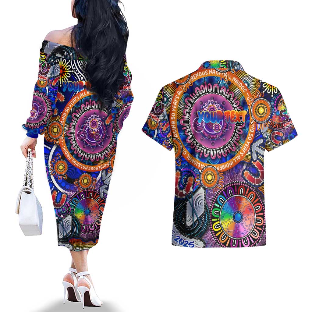 Personalised NAIDOC 2025 The Next Generation Couples Matching Off The Shoulder Long Sleeve Dress and Hawaiian Shirt Celebrating 50 Years Naidoc Aboriginal Colorful