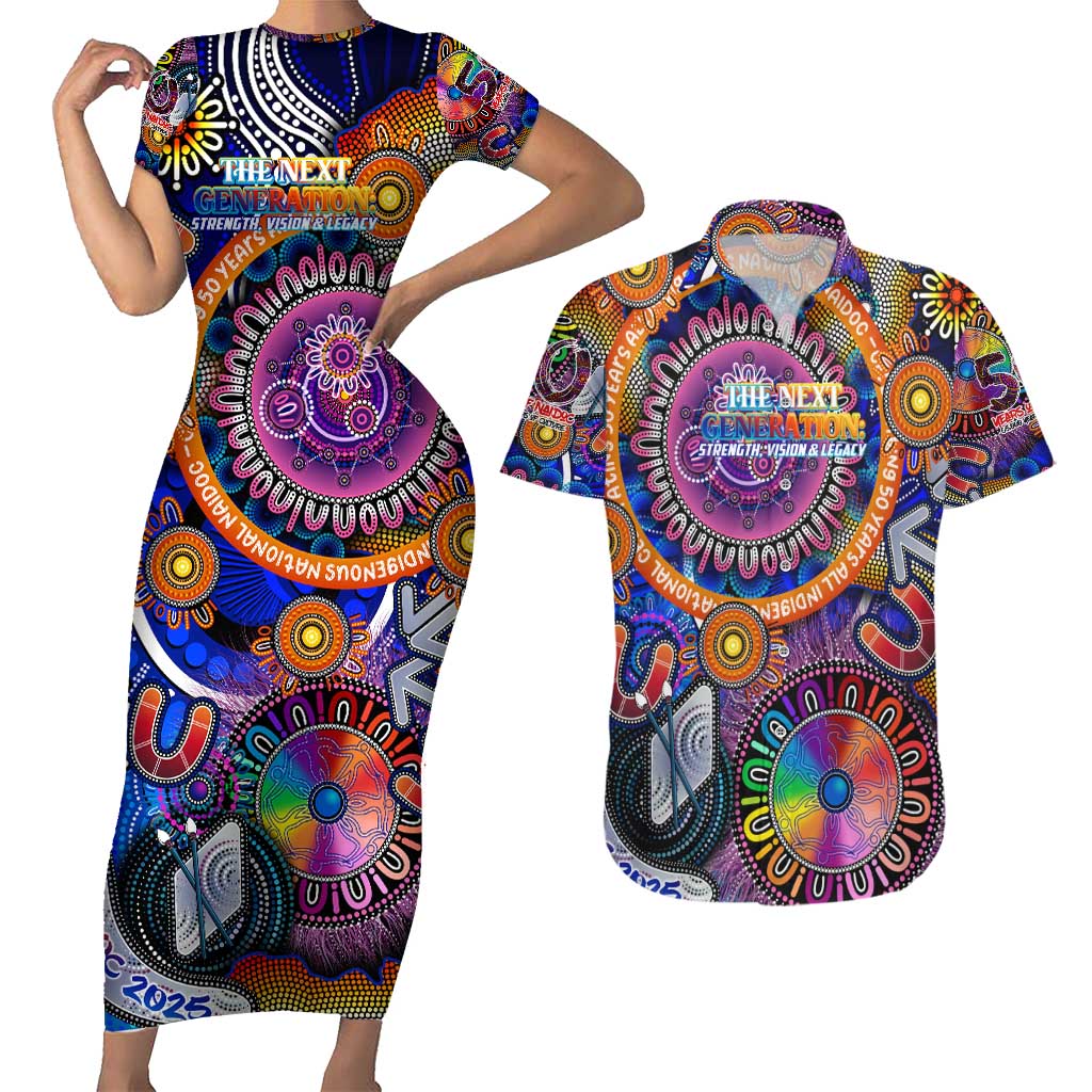 Personalised NAIDOC 2025 The Next Generation Couples Matching Short Sleeve Bodycon Dress and Hawaiian Shirt Celebrating 50 Years Naidoc Aboriginal Colorful