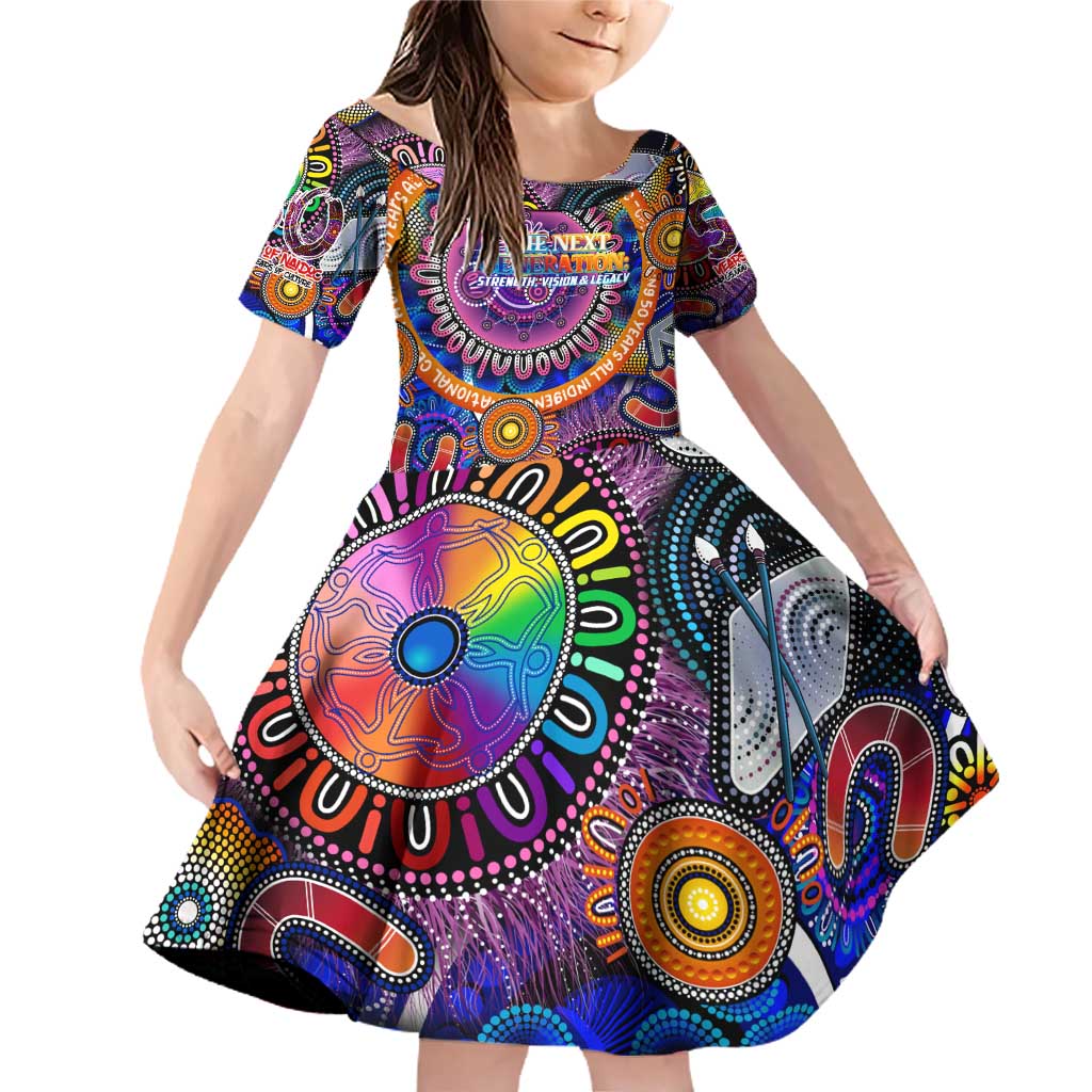 Personalised NAIDOC 2025 The Next Generation Family Matching Off Shoulder Short Dress and Hawaiian Shirt Celebrating 50 Years Naidoc Aboriginal Colorful