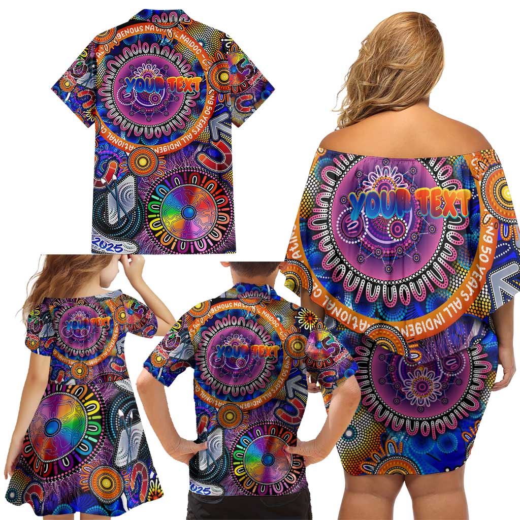 Personalised NAIDOC 2025 The Next Generation Family Matching Off Shoulder Short Dress and Hawaiian Shirt Celebrating 50 Years Naidoc Aboriginal Colorful