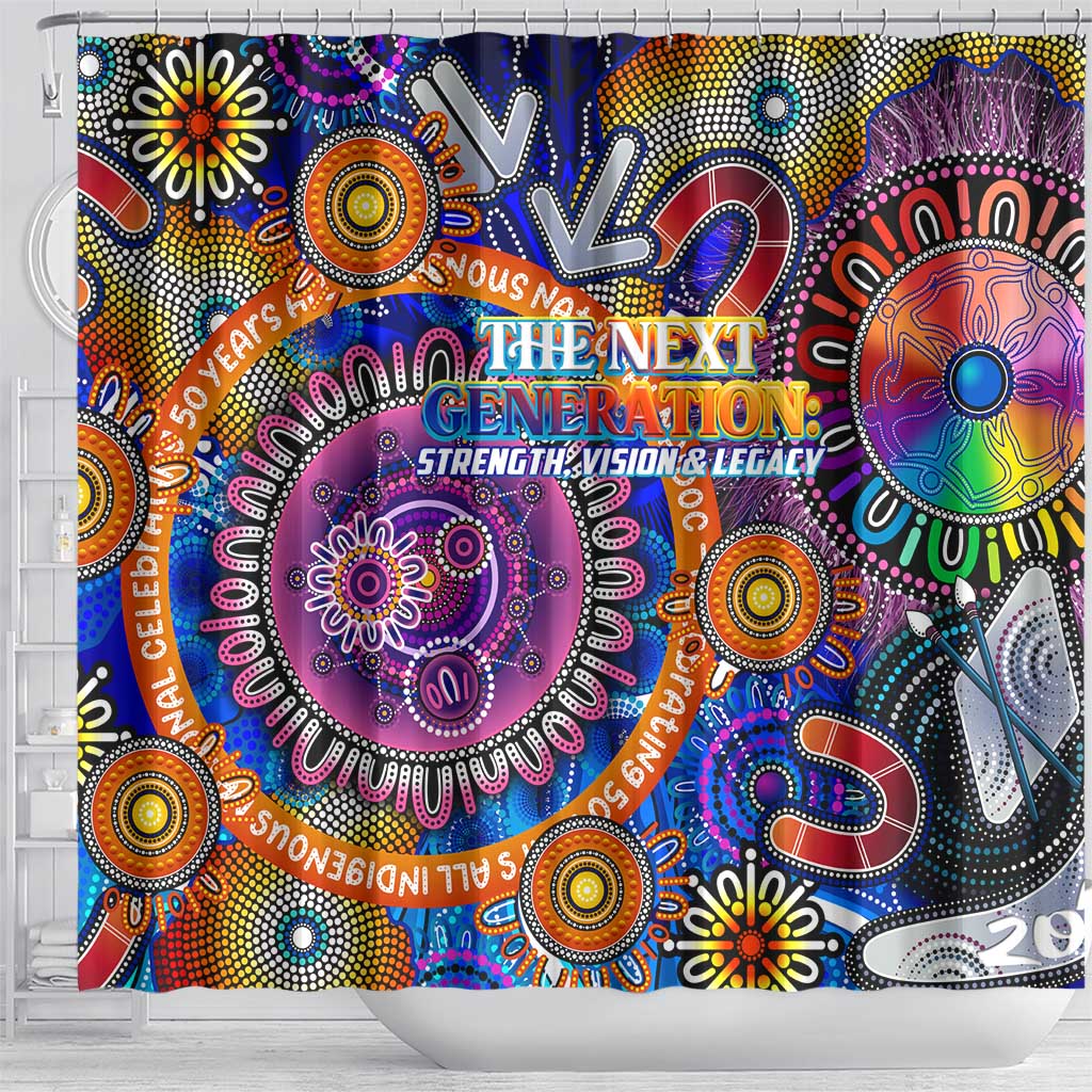 NAIDOC 2025 The Next Generation Shower Curtain Celebrating 50 Years Naidoc Aboriginal Colorful
