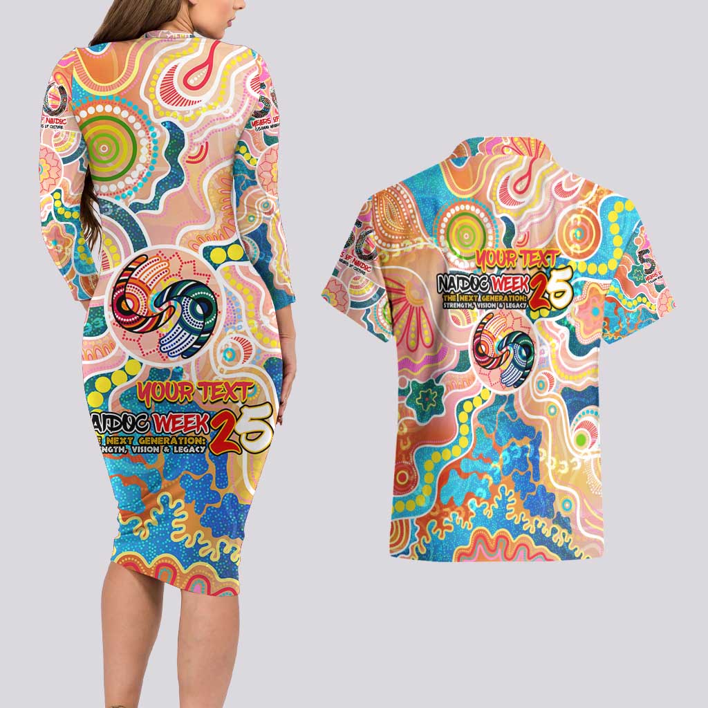 Personalised Naidoc 2025 Where Culture Walks the Runway Couples Matching Long Sleeve Bodycon Dress and Hawaiian Shirt Aboriginal Indigenous Art