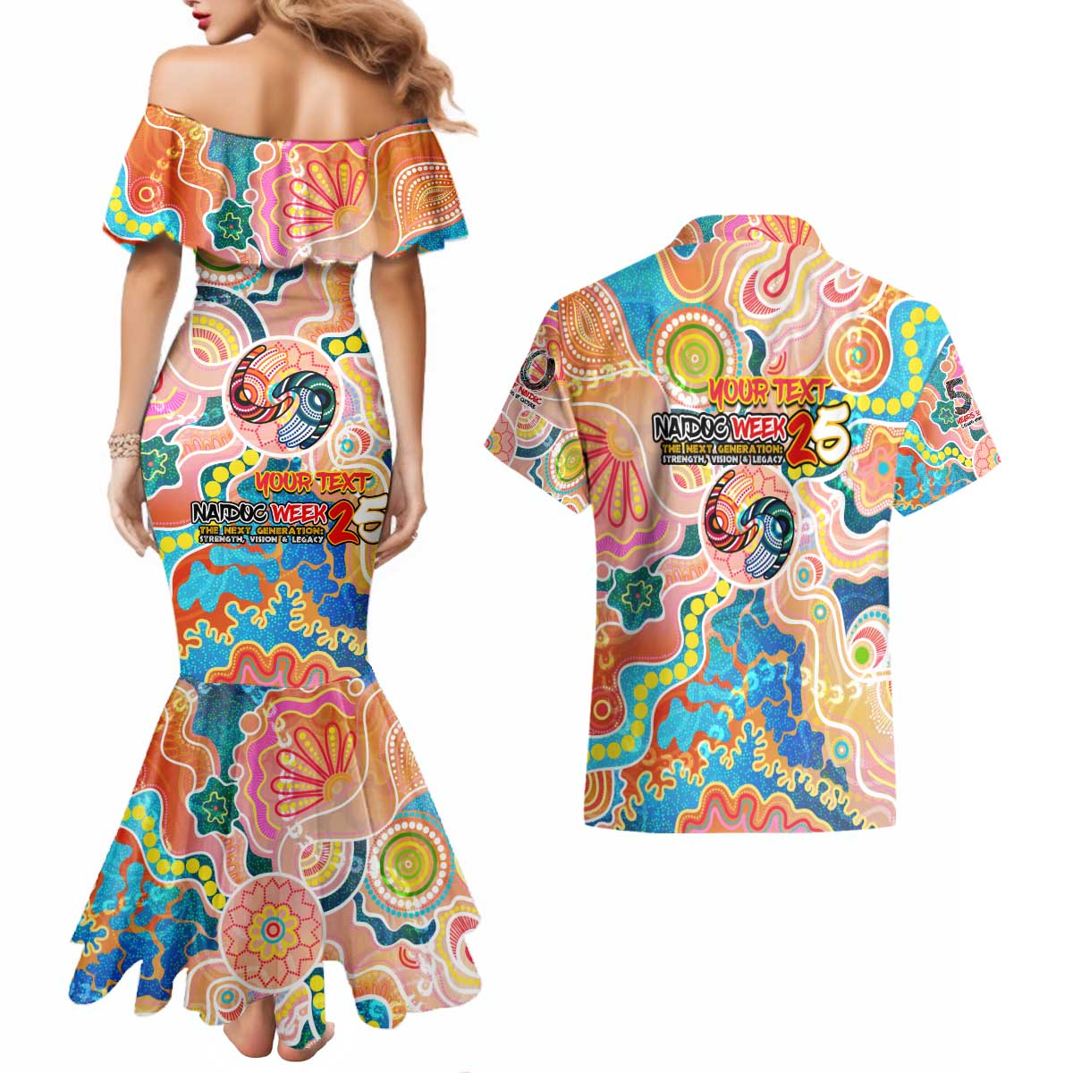 Personalised Naidoc 2025 Where Culture Walks the Runway Couples Matching Mermaid Dress and Hawaiian Shirt Aboriginal Indigenous Art