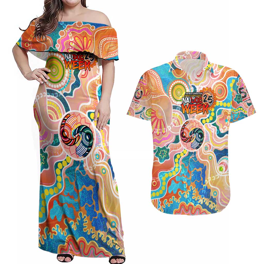 Personalised Naidoc 2025 Where Culture Walks the Runway Couples Matching Off Shoulder Maxi Dress and Hawaiian Shirt Aboriginal Indigenous Art