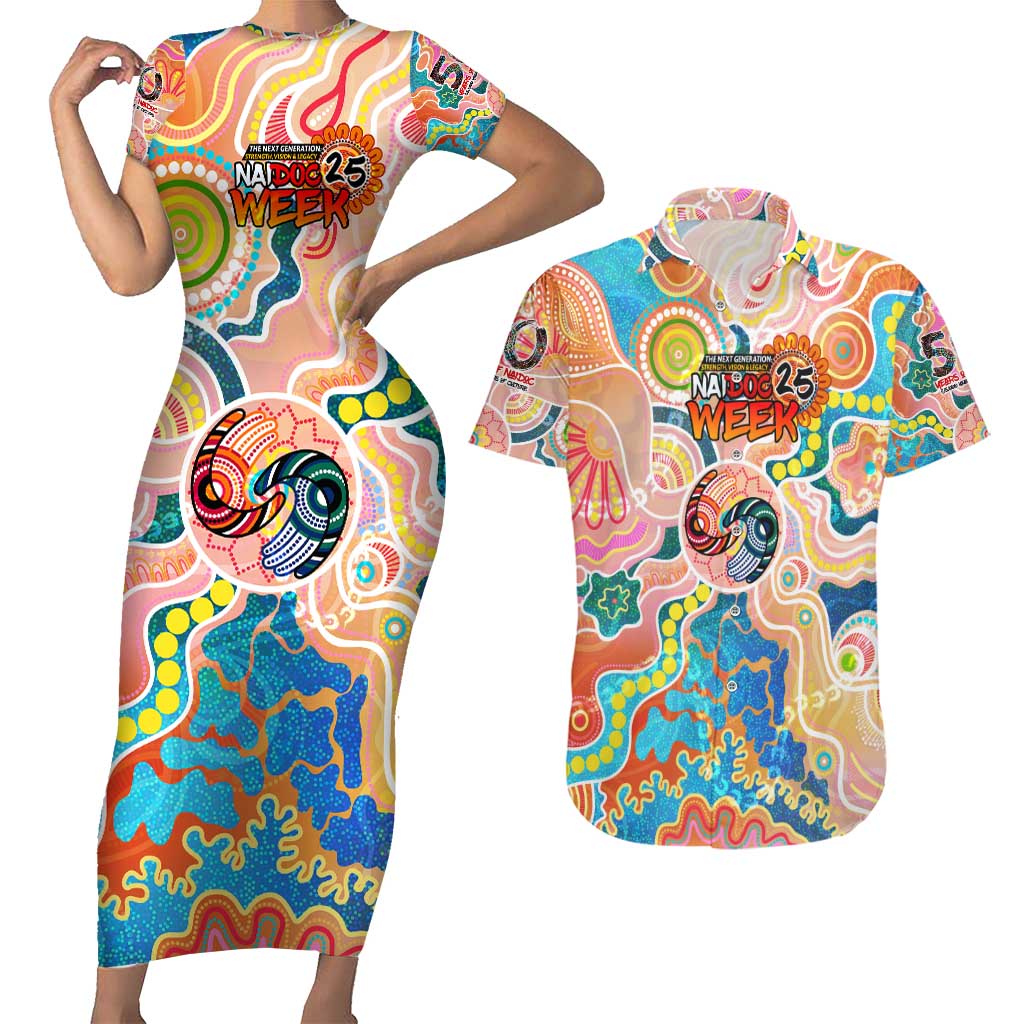 Personalised Naidoc 2025 Where Culture Walks the Runway Couples Matching Short Sleeve Bodycon Dress and Hawaiian Shirt Aboriginal Indigenous Art