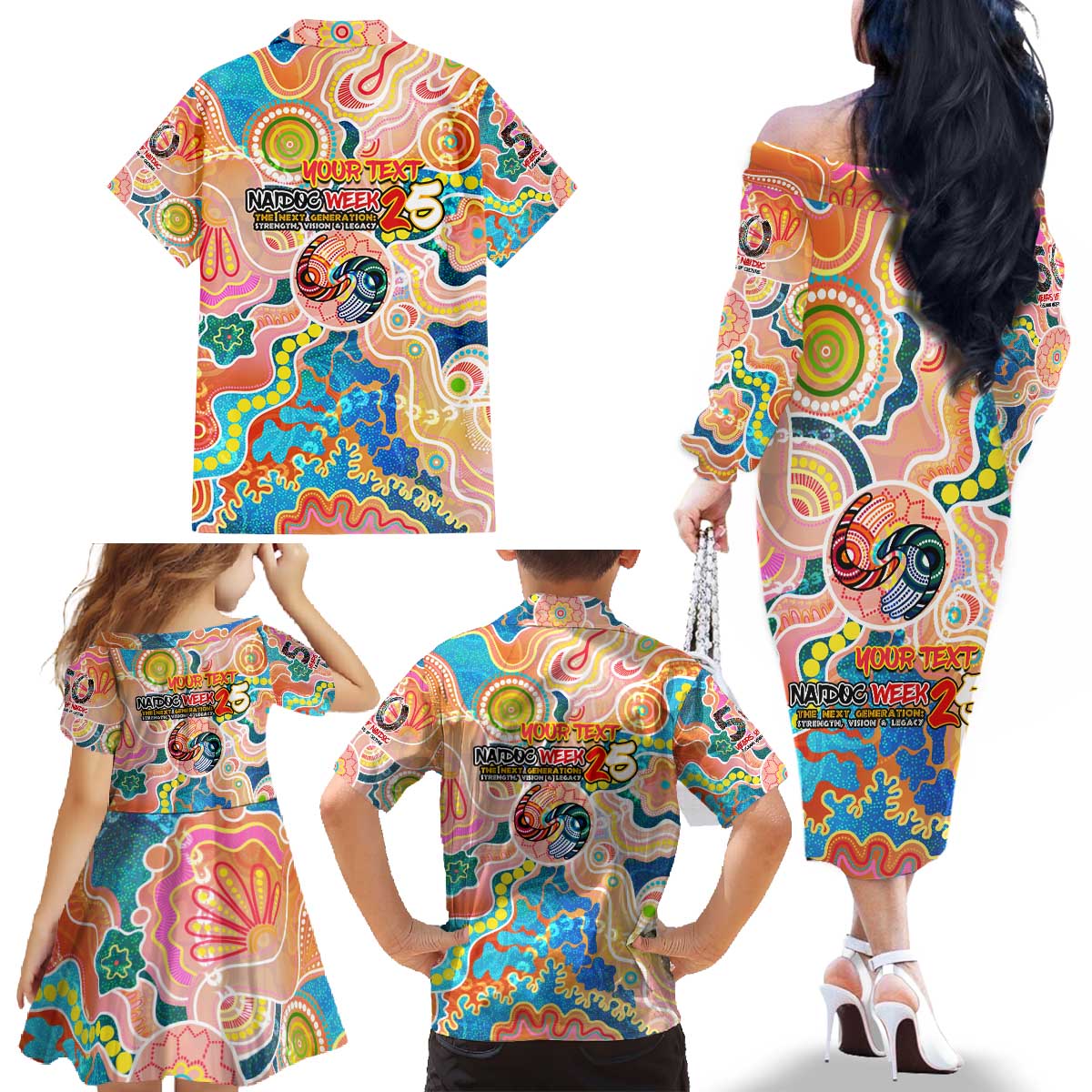 Personalised Naidoc 2025 Where Culture Walks the Runway Family Matching Off The Shoulder Long Sleeve Dress and Hawaiian Shirt Aboriginal Indigenous Art