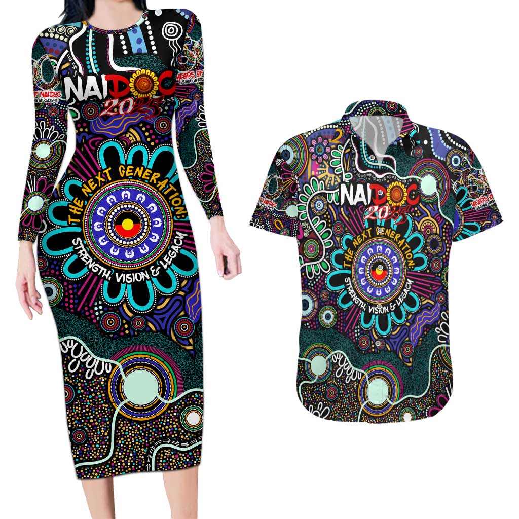 Personalised Naidoc 2025 Voices of the Ancestors Couples Matching Long Sleeve Bodycon Dress and Hawaiian Shirt Aboriginal Indigenous Art