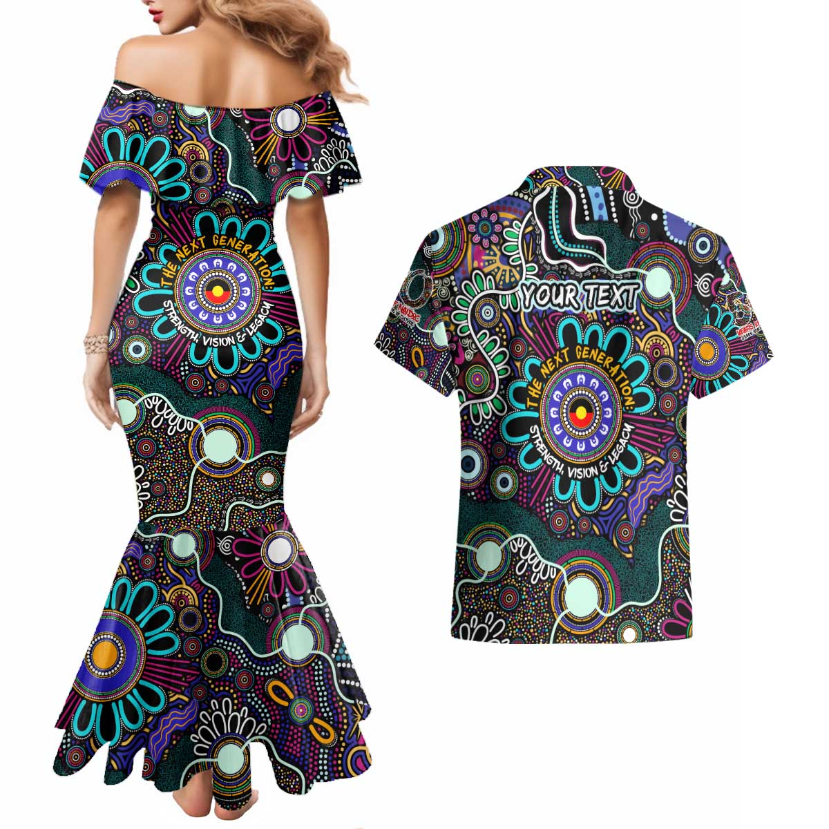Personalised Naidoc 2025 Voices of the Ancestors Couples Matching Mermaid Dress and Hawaiian Shirt Aboriginal Indigenous Art