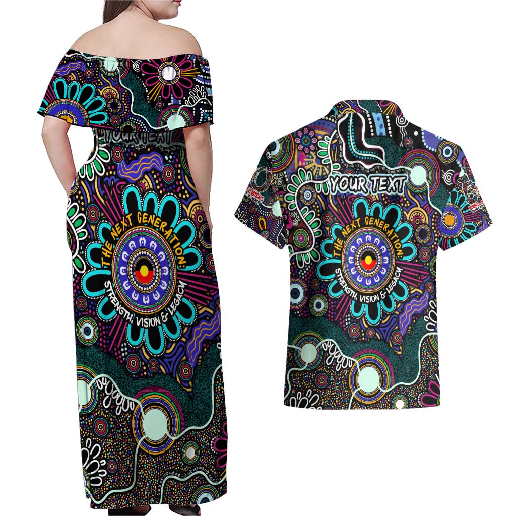Personalised Naidoc 2025 Voices of the Ancestors Couples Matching Off Shoulder Maxi Dress and Hawaiian Shirt Aboriginal Indigenous Art