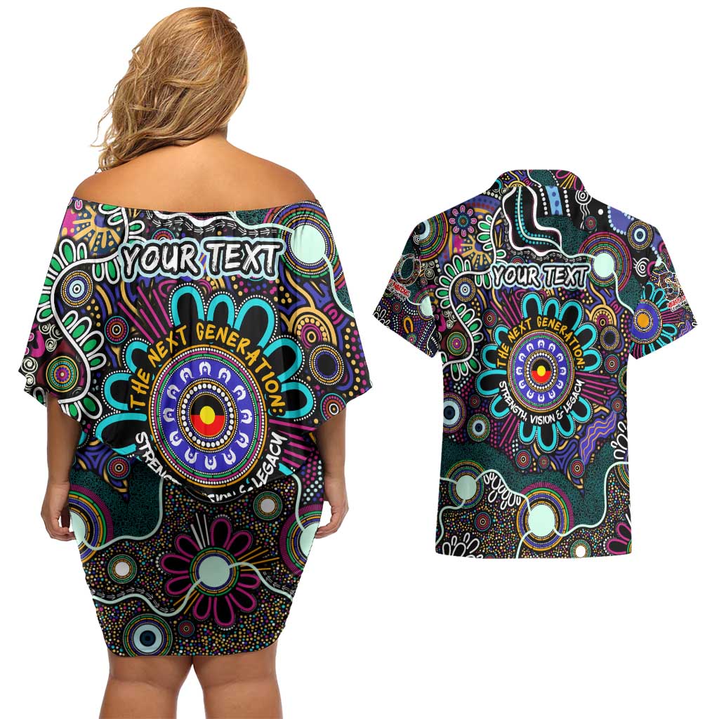 Personalised Naidoc 2025 Voices of the Ancestors Couples Matching Off Shoulder Short Dress and Hawaiian Shirt Aboriginal Indigenous Art