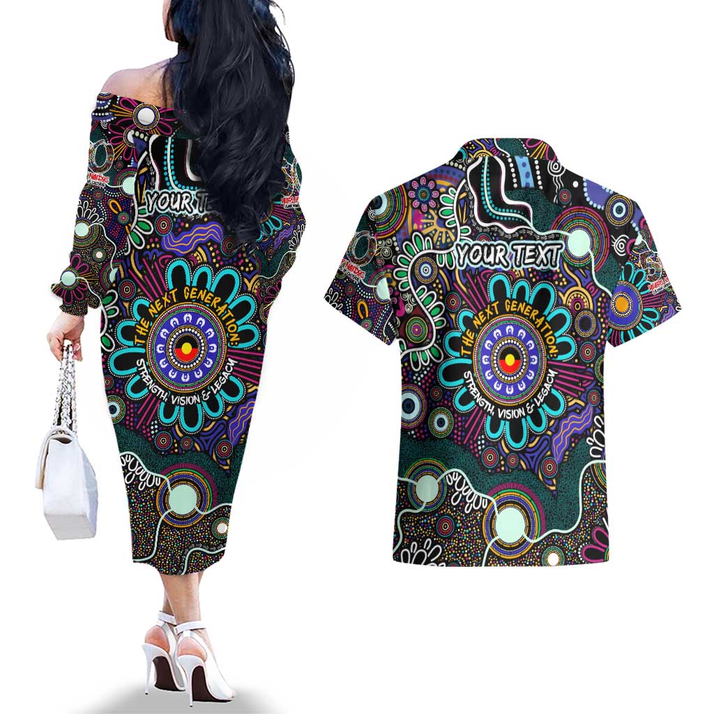Personalised Naidoc 2025 Voices of the Ancestors Couples Matching Off The Shoulder Long Sleeve Dress and Hawaiian Shirt Aboriginal Indigenous Art