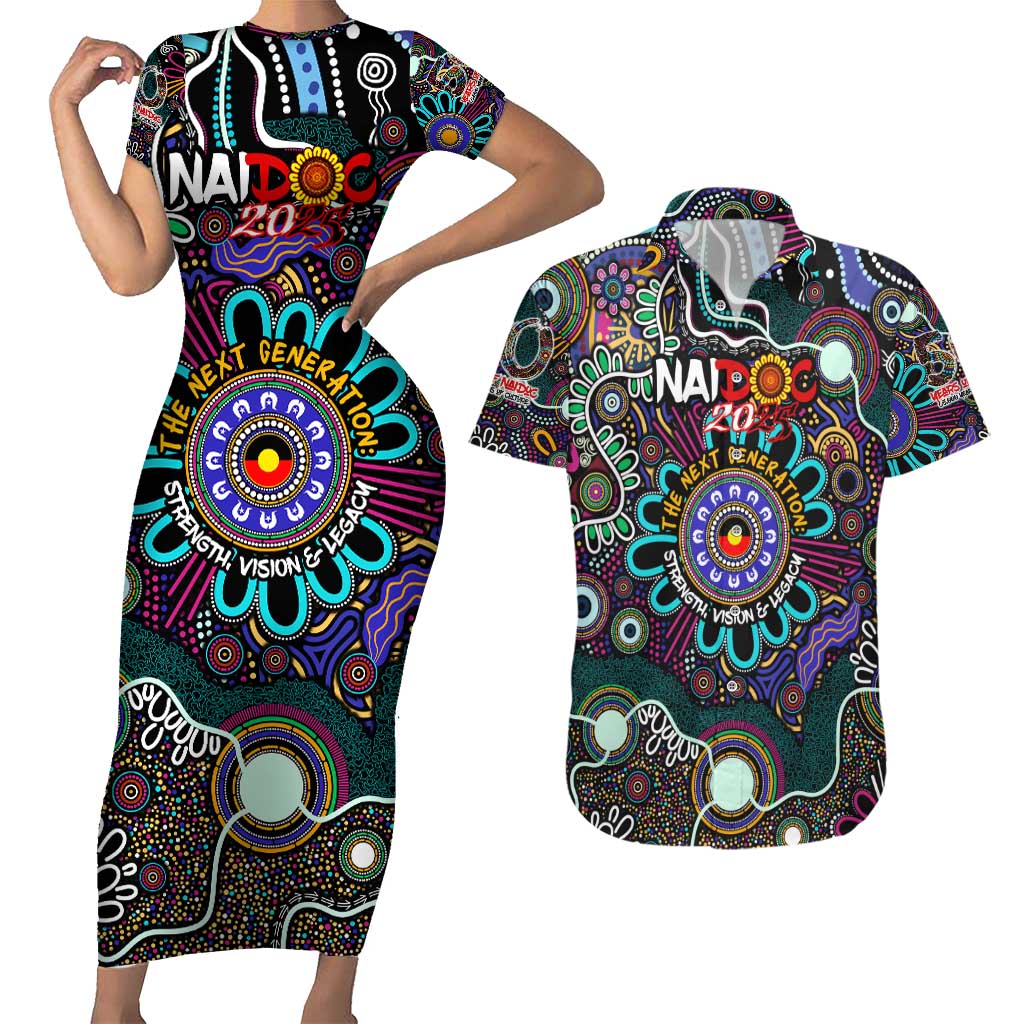 Personalised Naidoc 2025 Voices of the Ancestors Couples Matching Short Sleeve Bodycon Dress and Hawaiian Shirt Aboriginal Indigenous Art