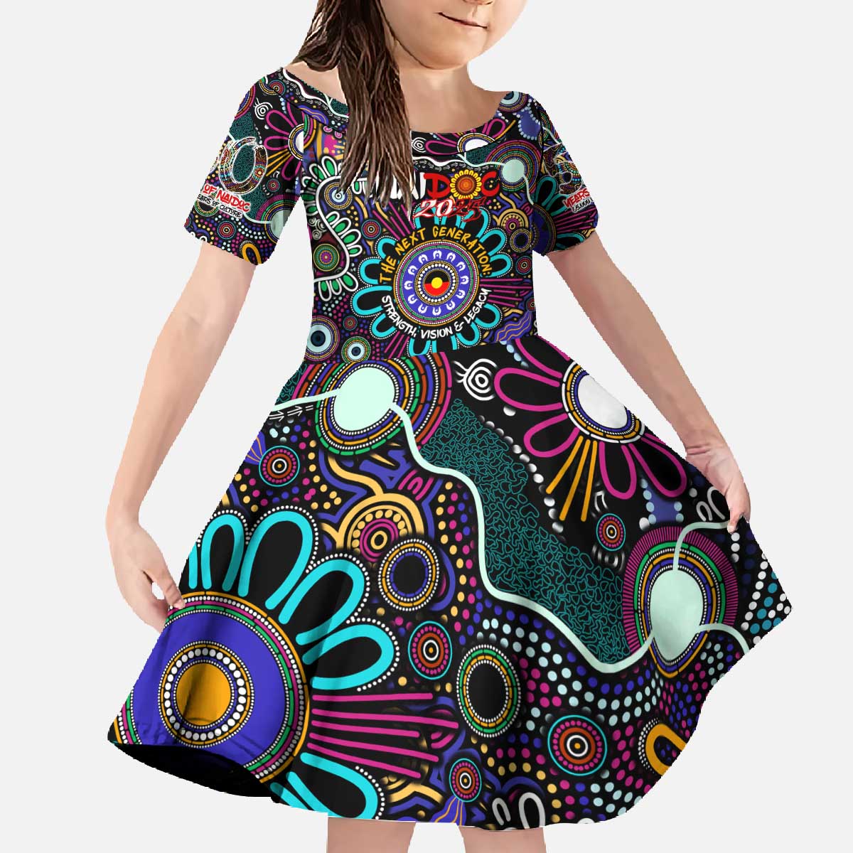 Personalised Naidoc 2025 Voices of the Ancestors Family Matching Off The Shoulder Long Sleeve Dress and Hawaiian Shirt Aboriginal Indigenous Art
