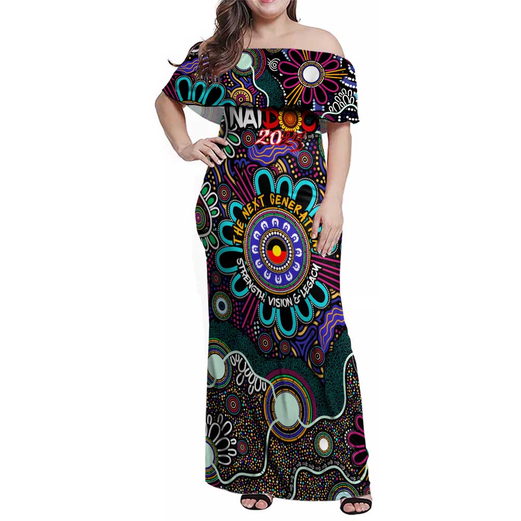 Personalised Naidoc 2025 Voices of the Ancestors Family Matching Off Shoulder Maxi Dress and Hawaiian Shirt Aboriginal Indigenous Art
