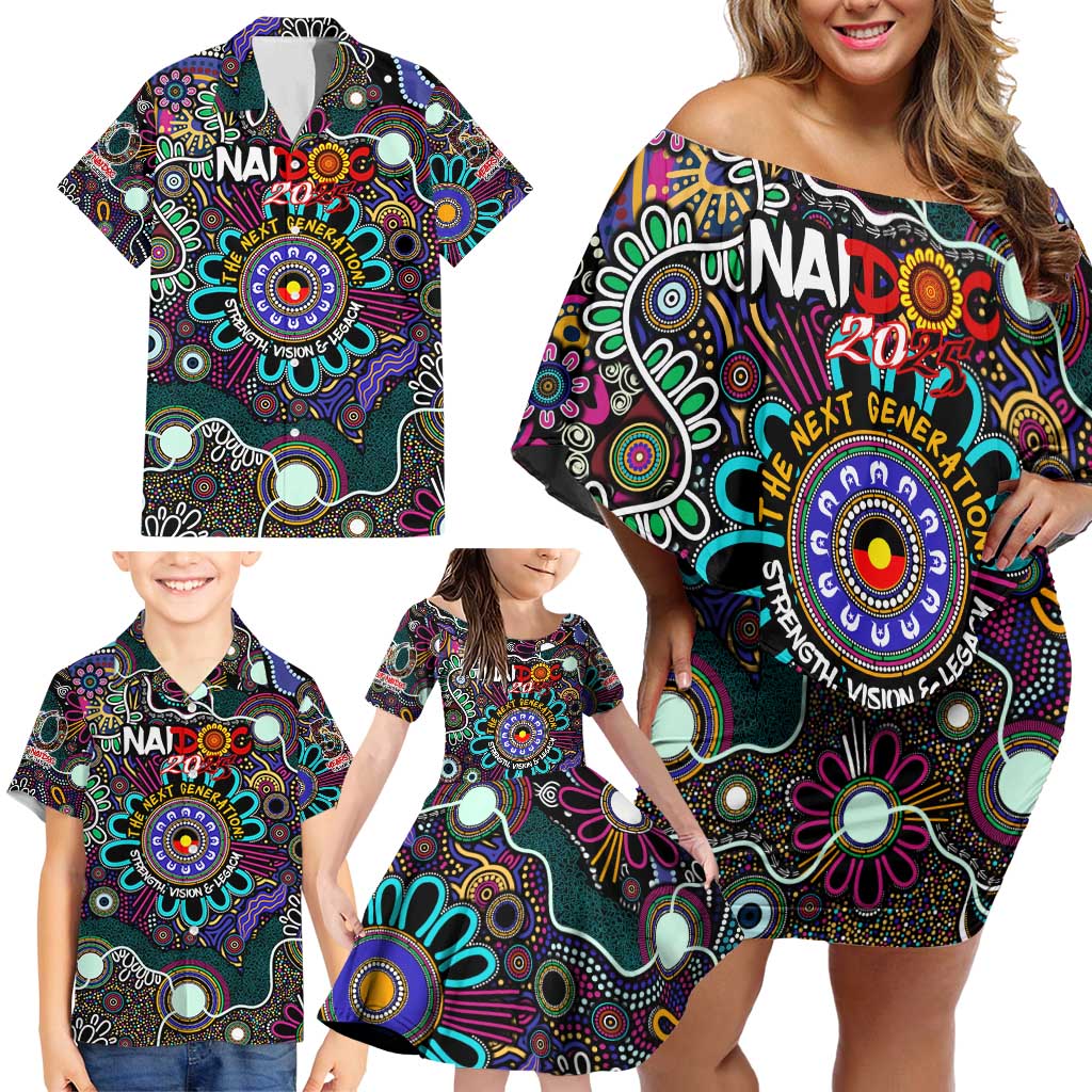 Personalised Naidoc 2025 Voices of the Ancestors Family Matching Off Shoulder Short Dress and Hawaiian Shirt Aboriginal Indigenous Art