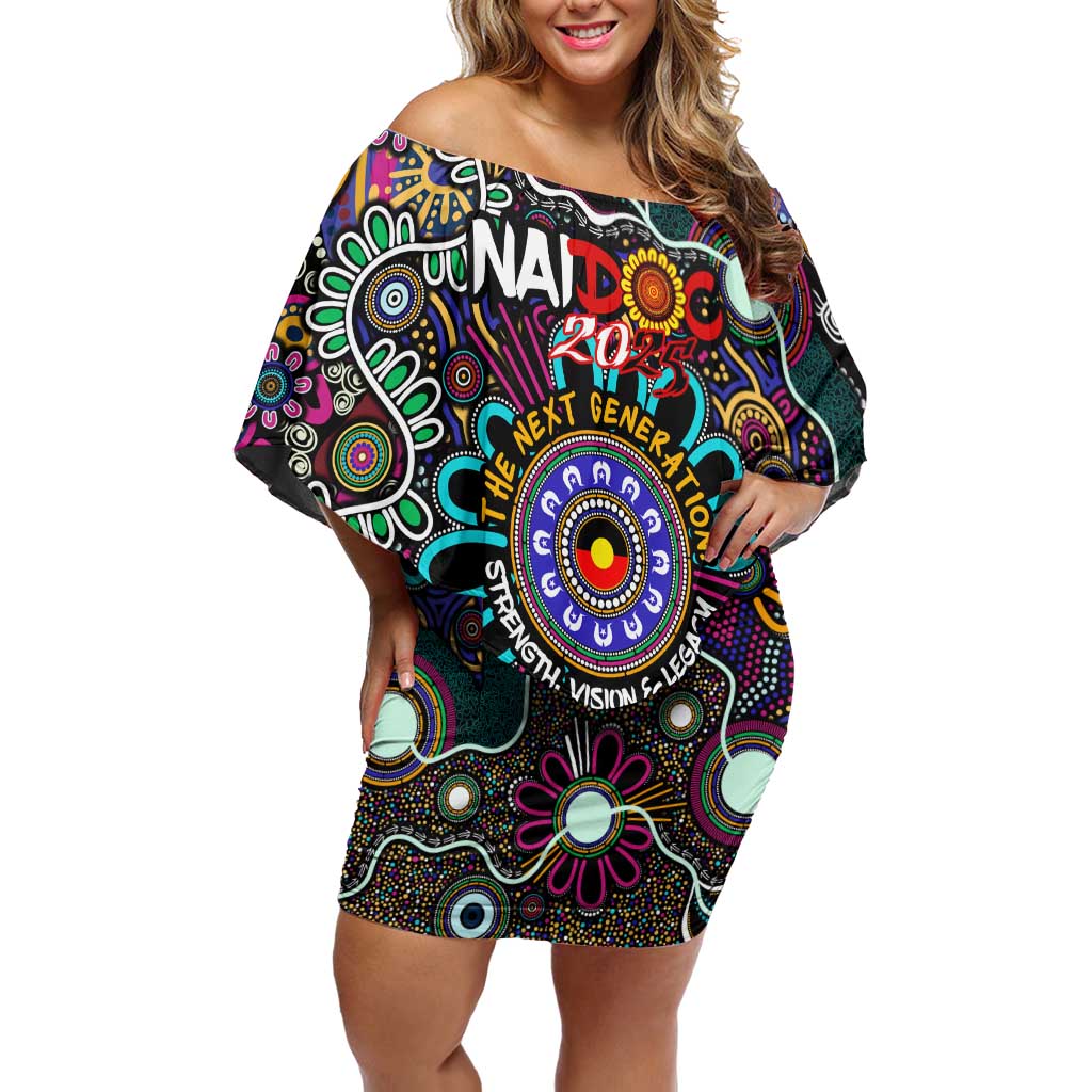 Personalised Naidoc 2025 Voices of the Ancestors Family Matching Off Shoulder Short Dress and Hawaiian Shirt Aboriginal Indigenous Art