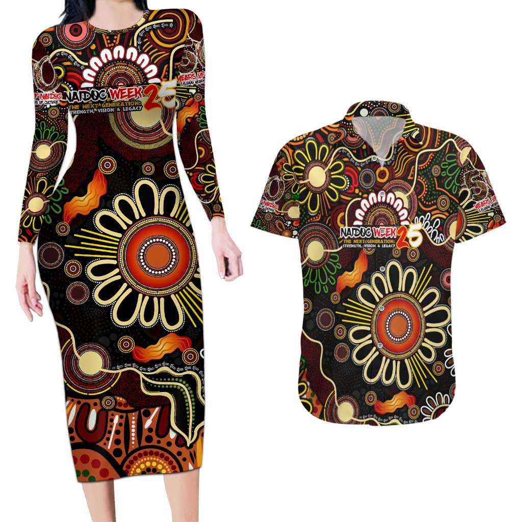 Personalised 50 Years Aboriginal Patterns Of The Past Couples Matching Long Sleeve Bodycon Dress and Hawaiian Shirt Legacy NAIDOC 2025