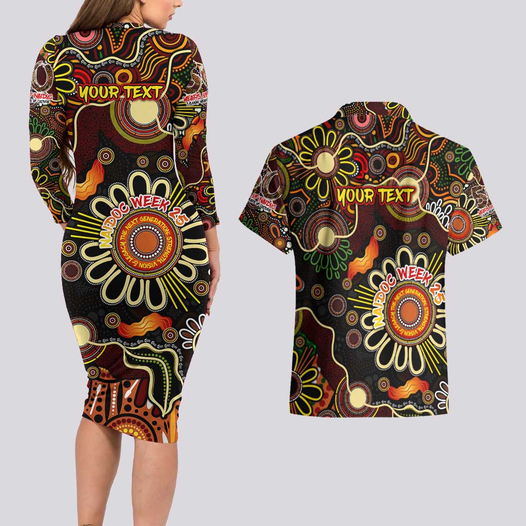 Personalised 50 Years Aboriginal Patterns Of The Past Couples Matching Long Sleeve Bodycon Dress and Hawaiian Shirt Legacy NAIDOC 2025
