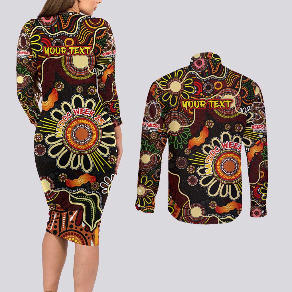 Personalised 50 Years Aboriginal Patterns Of The Past Couples Matching Long Sleeve Bodycon Dress and Long Sleeve Button Shirt Legacy NAIDOC 2025
