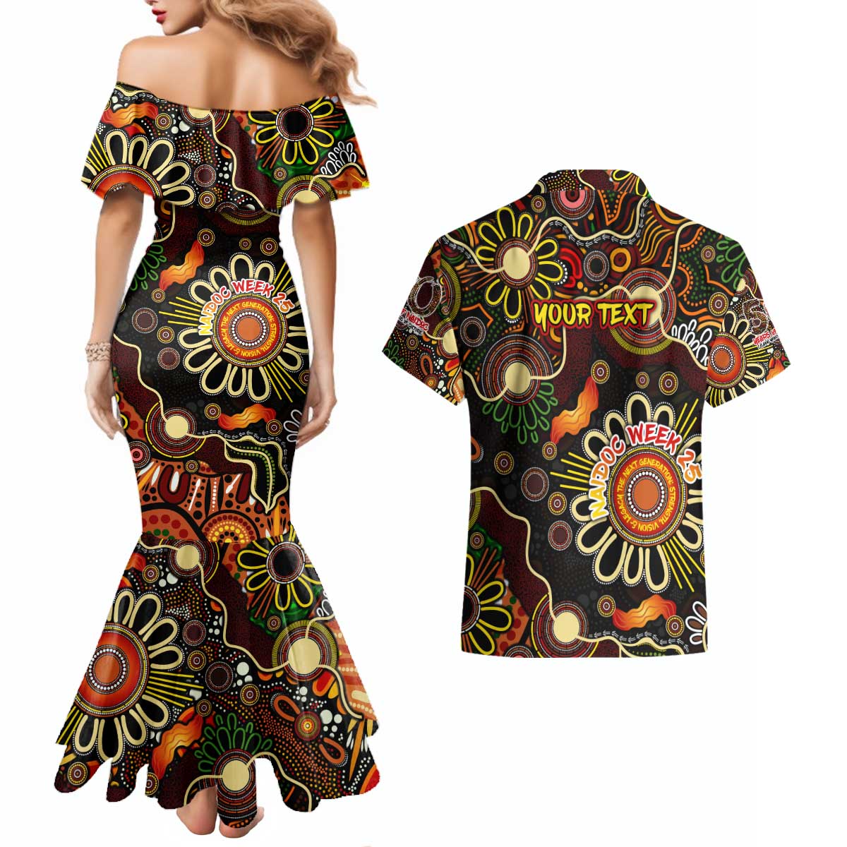 Personalised 50 Years Aboriginal Patterns Of The Past Couples Matching Mermaid Dress and Hawaiian Shirt Legacy NAIDOC 2025