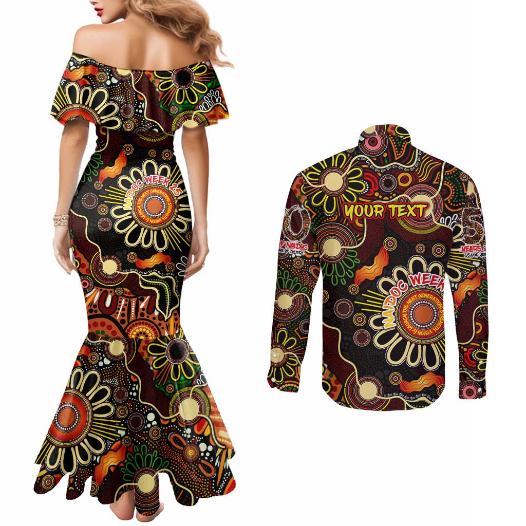 Personalised 50 Years Aboriginal Patterns Of The Past Couples Matching Mermaid Dress and Long Sleeve Button Shirt Legacy NAIDOC 2025