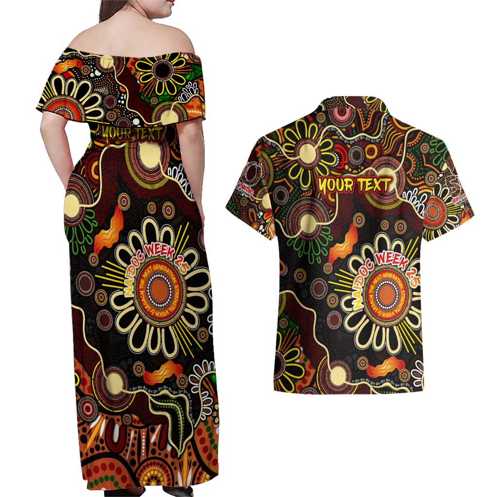 Personalised 50 Years Aboriginal Patterns Of The Past Couples Matching Off Shoulder Maxi Dress and Hawaiian Shirt Legacy NAIDOC 2025